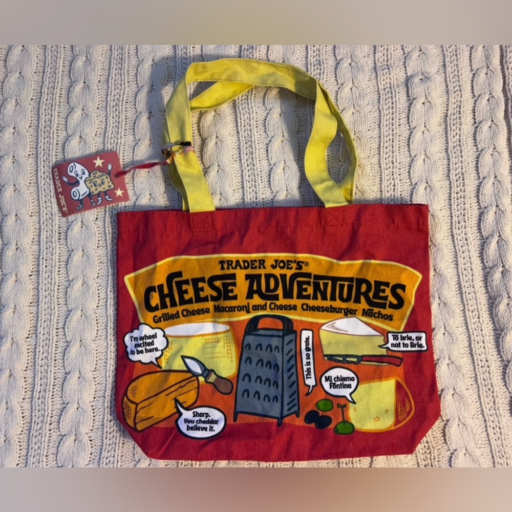 NWT Trader Joe's Red and Yellow Cheese Adventures Tote Bag